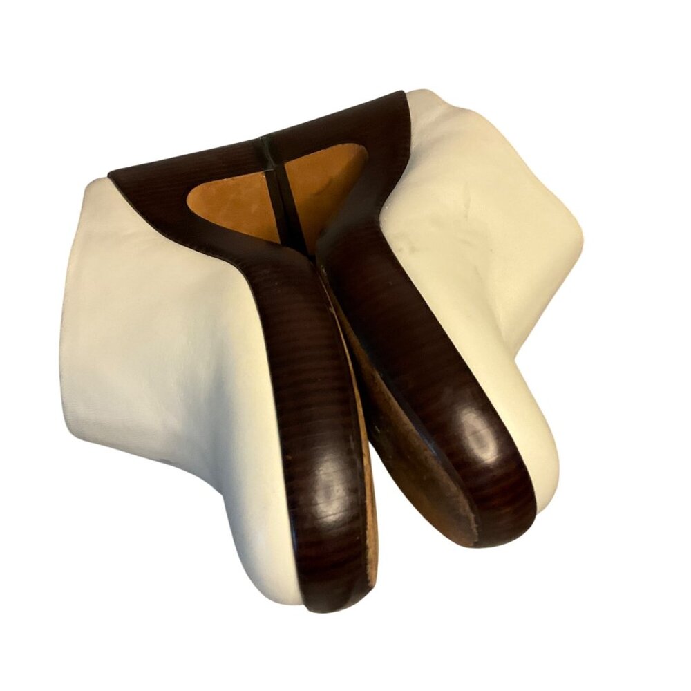 Vince Cream Leather Mules Clogs 7.5 Chunky Wood Heel Slip-On winter white - Picture 9 of 13